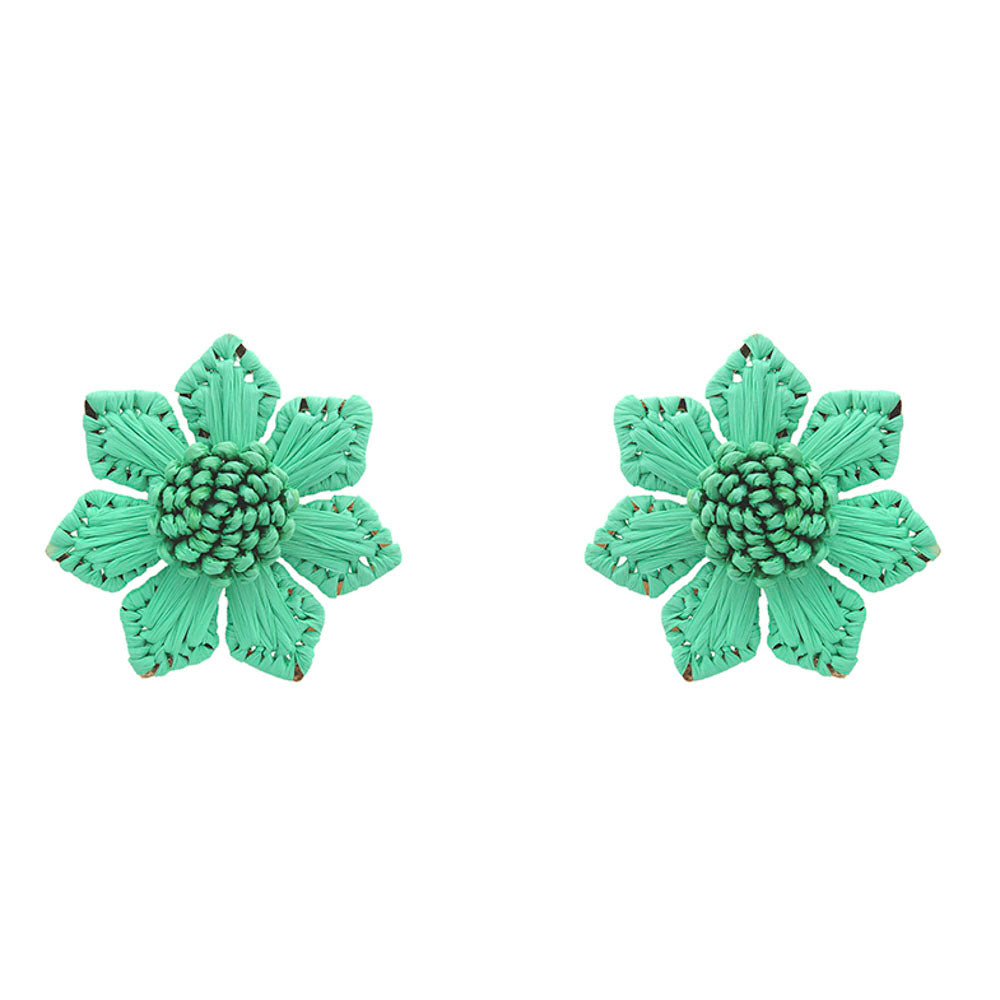 RAFFIA FLOWER STUD EARRING- MINT