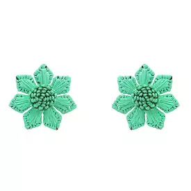 RAFFIA FLOWER STUD EARRING- MINT