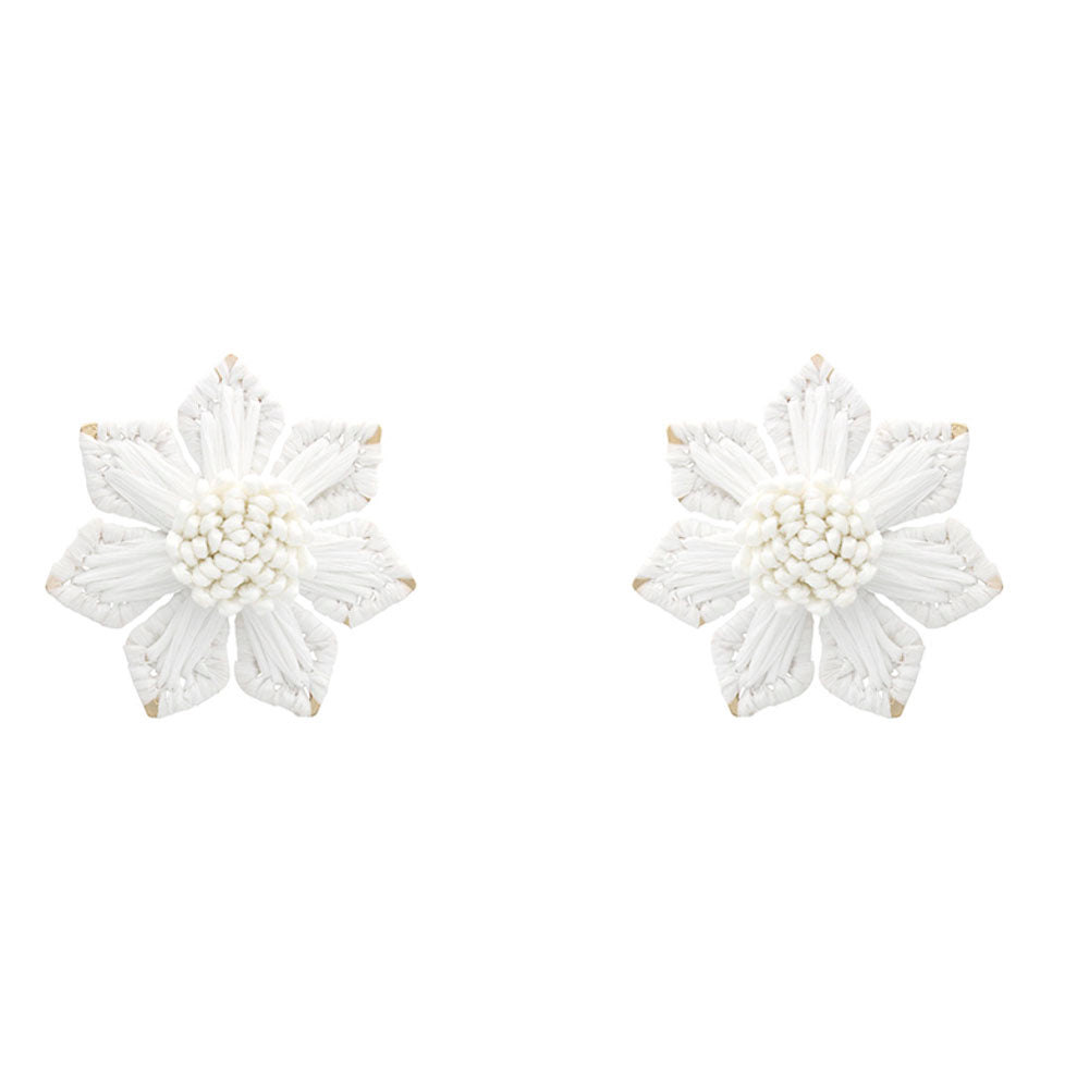 RAFFIA FLOWER STUD EARRING- WHITE