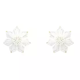 RAFFIA FLOWER STUD EARRING- WHITE