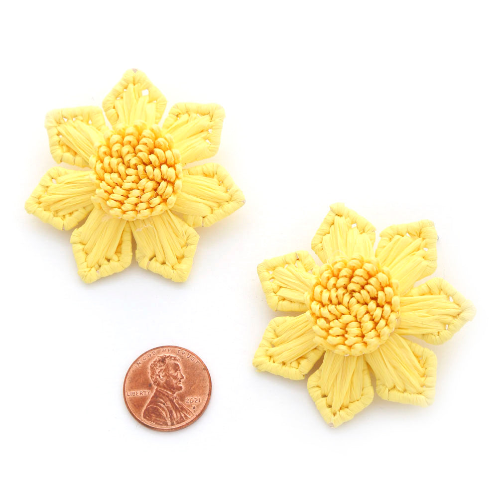 RAFFIA FLOWER STUD EARRING- Yellow