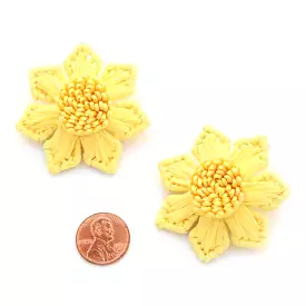 RAFFIA FLOWER STUD EARRING- Yellow