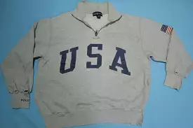 Ralph Lauren Distressed USA Flag Quarter Zip Henley Pullover Vintage 90's Sweatshirt