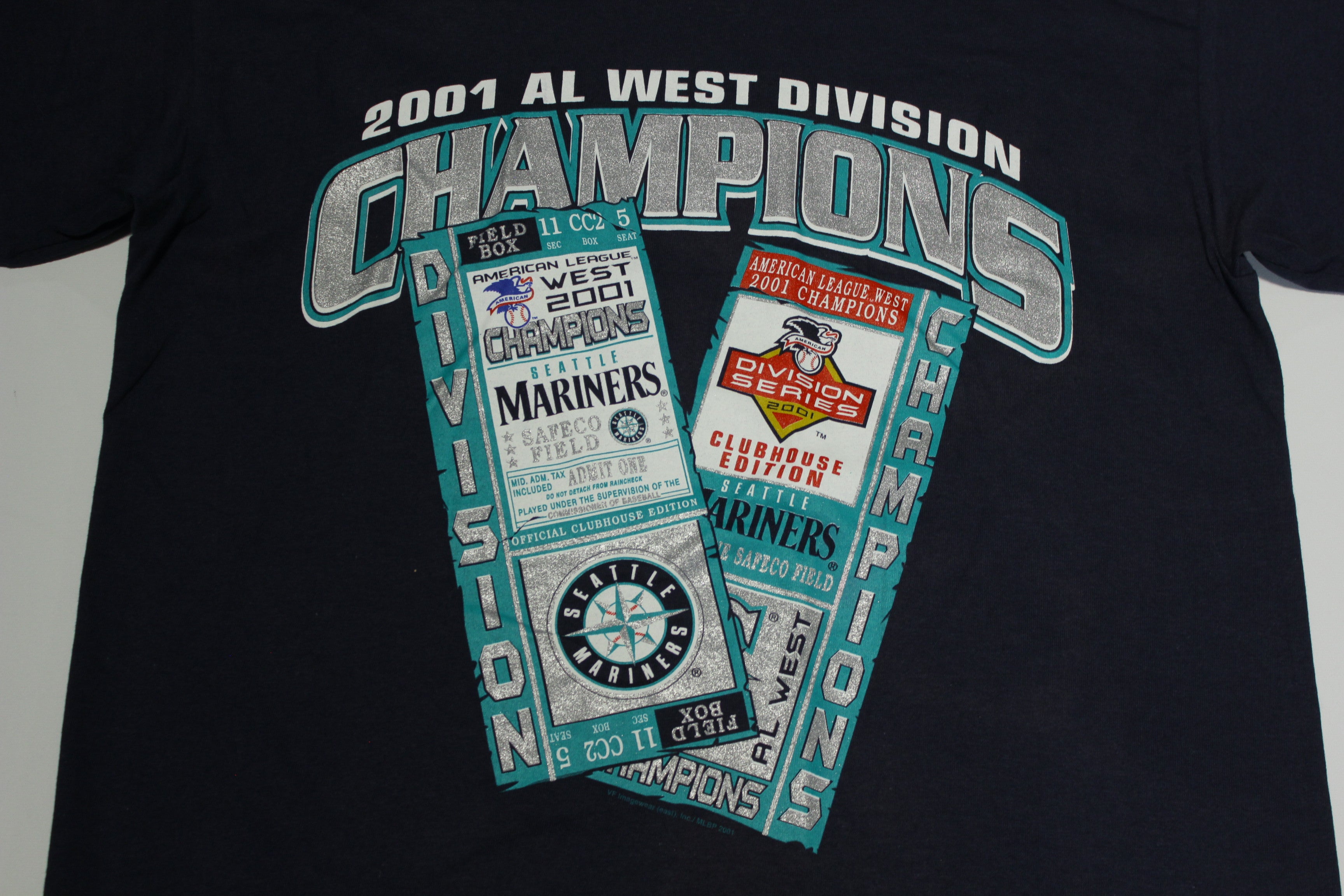 Seattle Mariners Vintage 2001 AL West Champions Ticket Stub Y2K Lee Sport T-Shirt