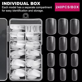 Spring 240Pcs Short Square Nail Tips,  12 Sizes Full Cover Acrylic False Nails,Matte Fake Nails Tips