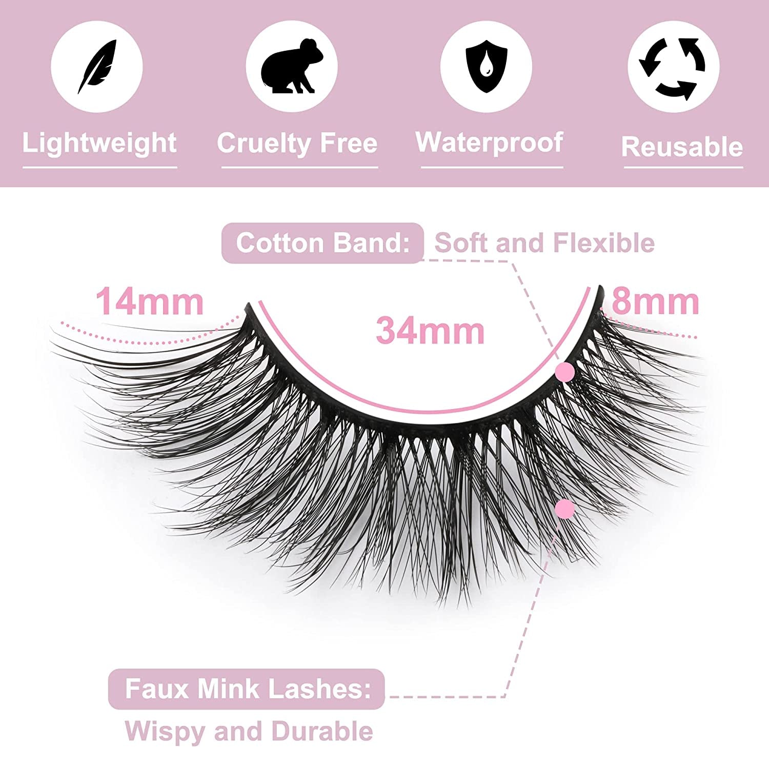 Spring False Eyelashes 14Mm Faux 3D Mink Lashes 14 Pairs