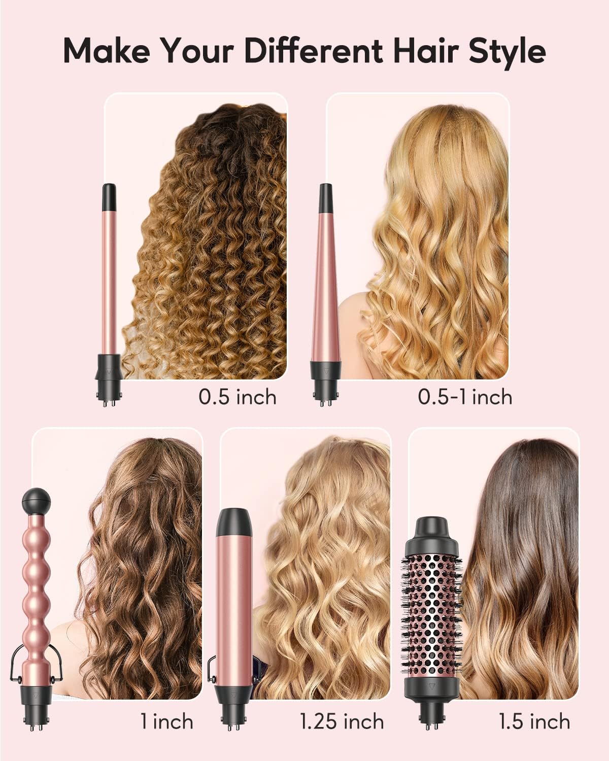 Spring Lime 5 in 1 Curling Iron, Curling Wand Set