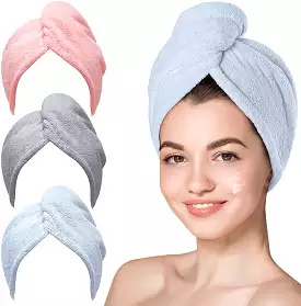 Spring Microfiber Hair Towel, 3 Packs Hair Turbans