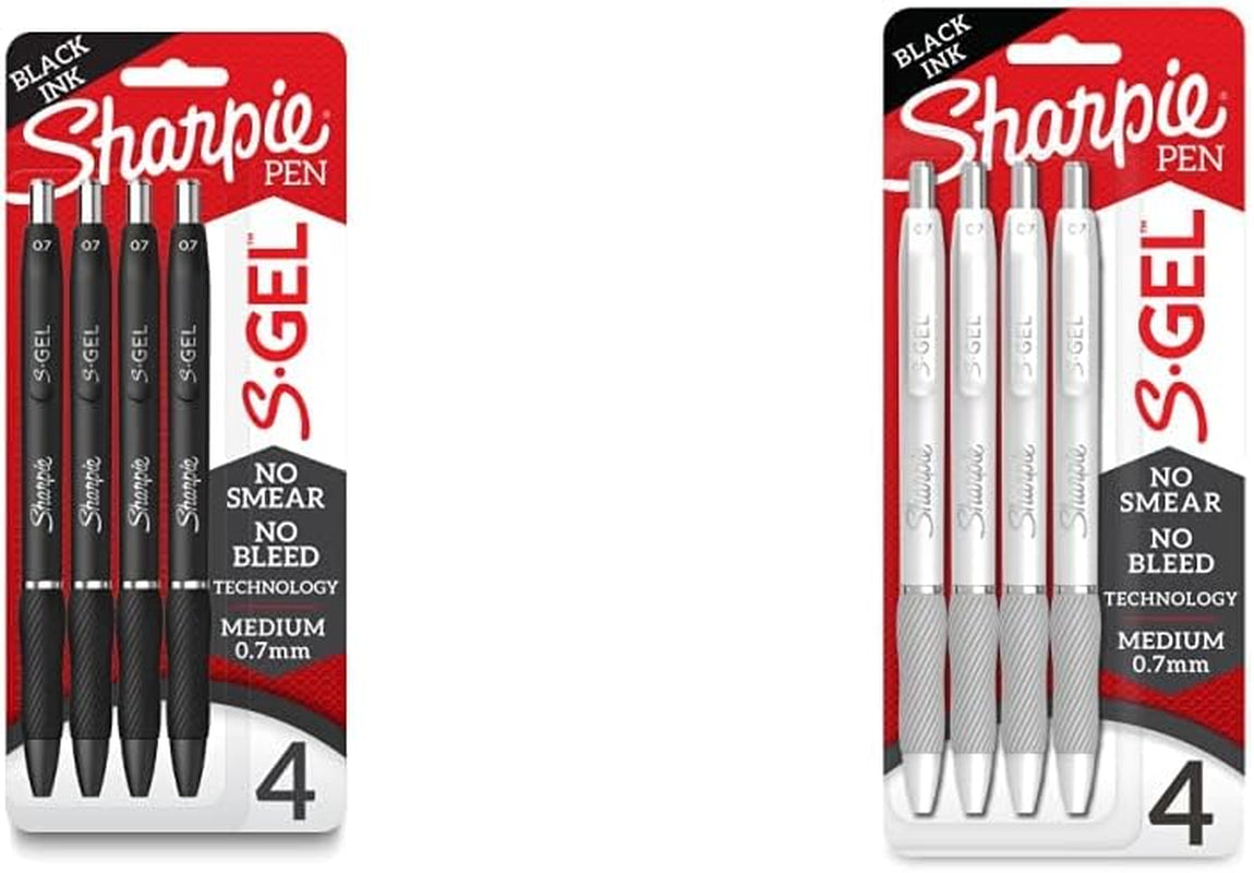 Spring S-Gel, Gel Pens, Medium Point (0.7Mm), Black Ink Gel Pen, 4 Count & S-Gel, Gel Pens