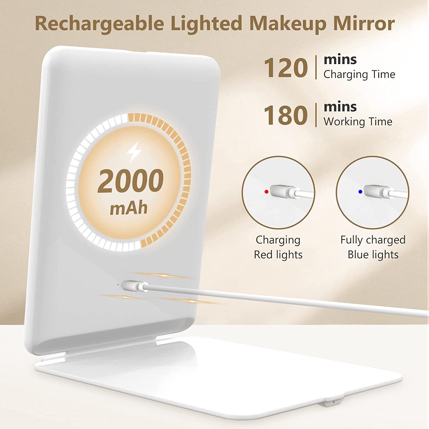 Spring Travel Makeup Mirror with 10X Magnifying Mirror, Vanity Mirror with 80Leds