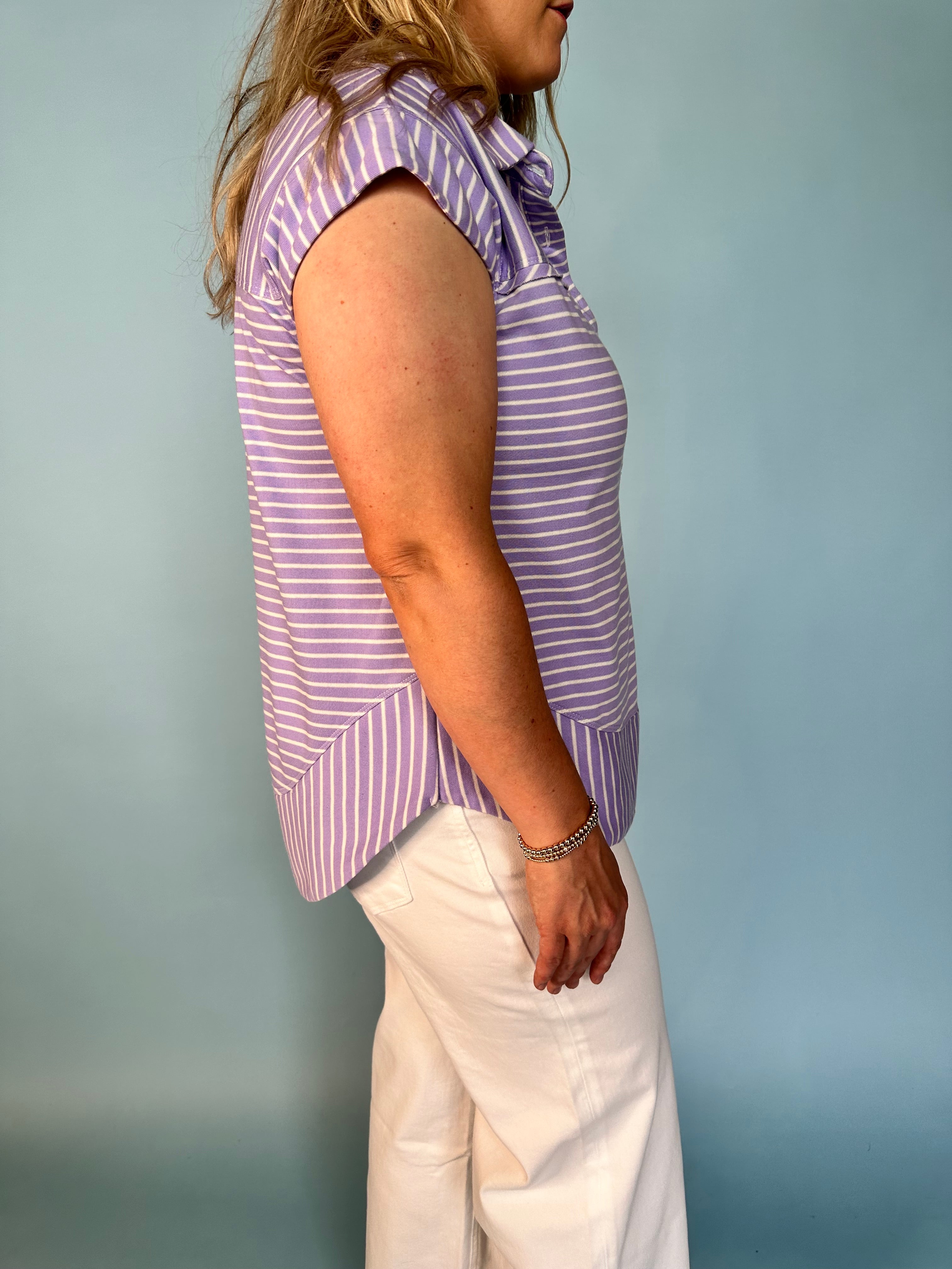 Striped Collared Sleeveless Top - Lavender