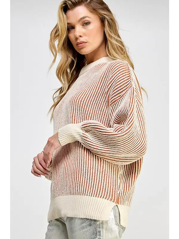 Super Soft Stripe Sweater- White/Taupe