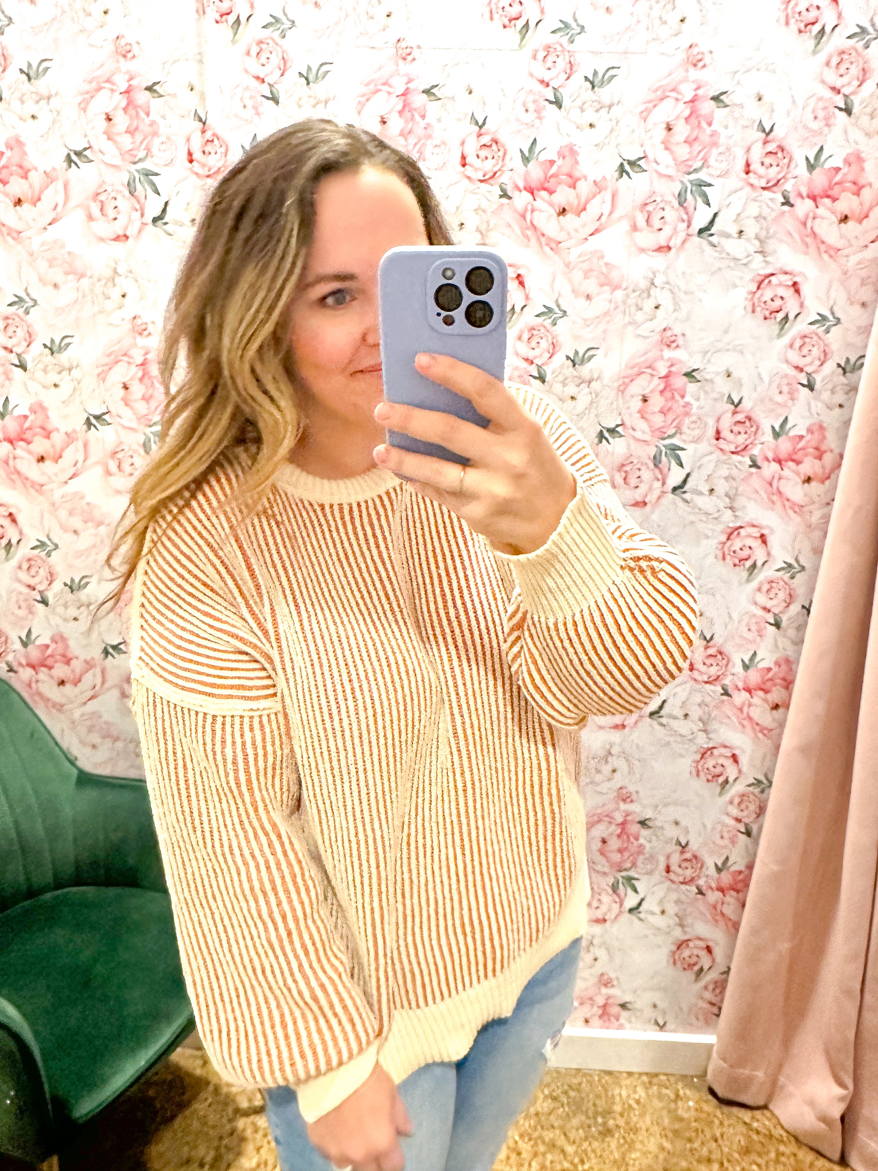 Super Soft Stripe Sweater- White/Taupe