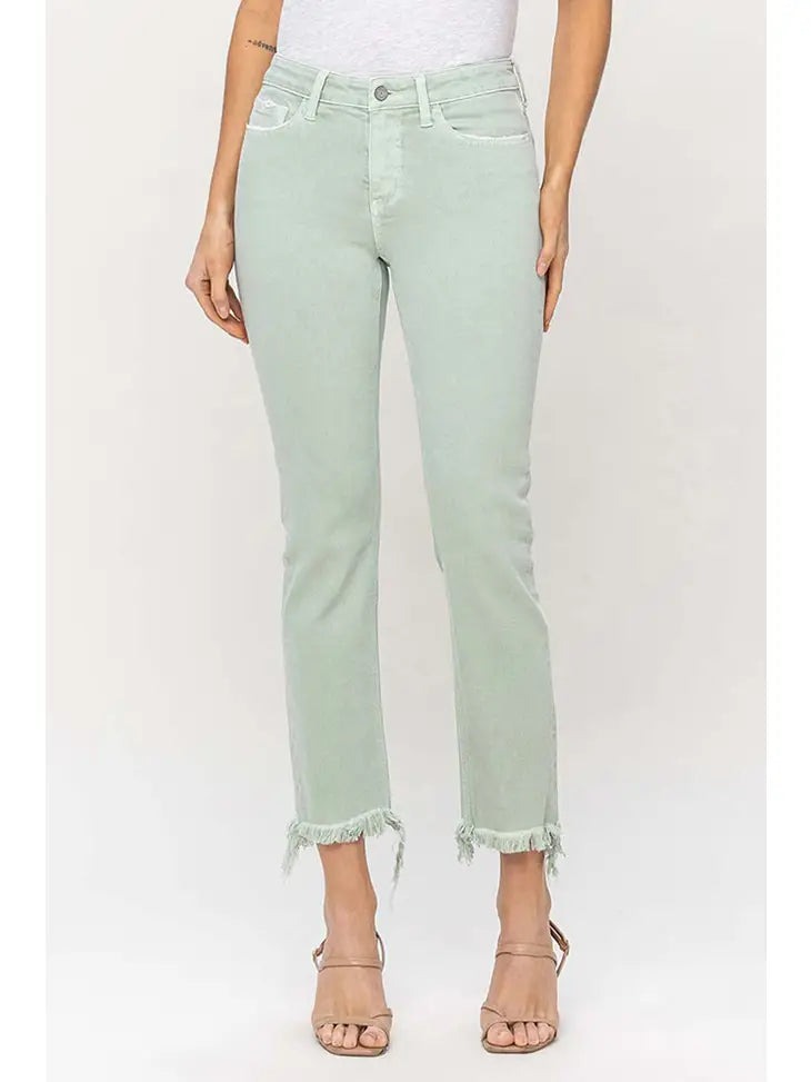 Vervet Mid Rise Crop Straight Jeans - Mint