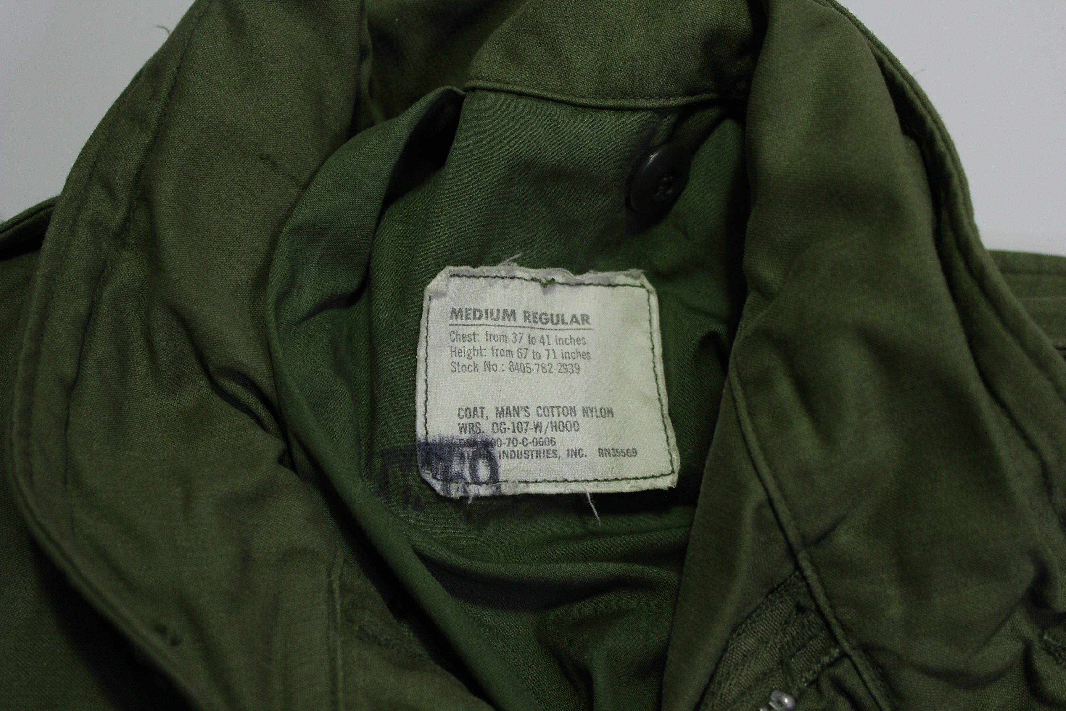 Vietnam M-65 Vintage 1970 Cold Weather Field Jacket w/ Hood OG-107 Army Coat