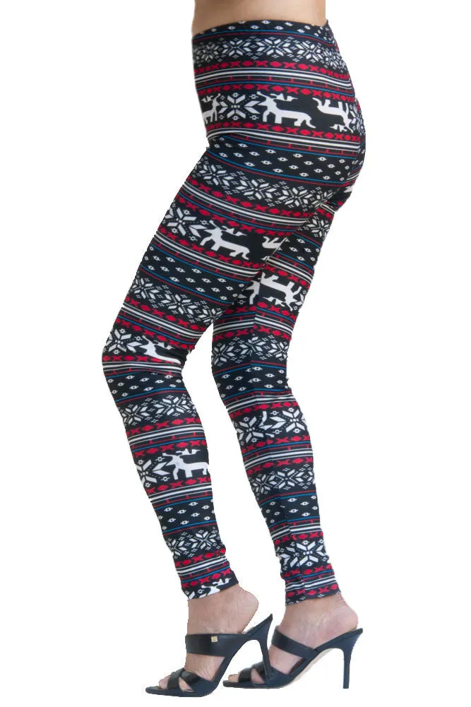 Women's Regular Blue Reindeer Fair Isle Design Printed Leggings