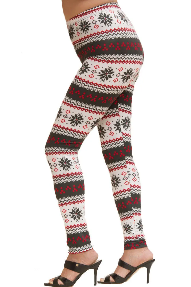 Women's Regular Colorful Holiday White Snowflake Design Printed Leggings