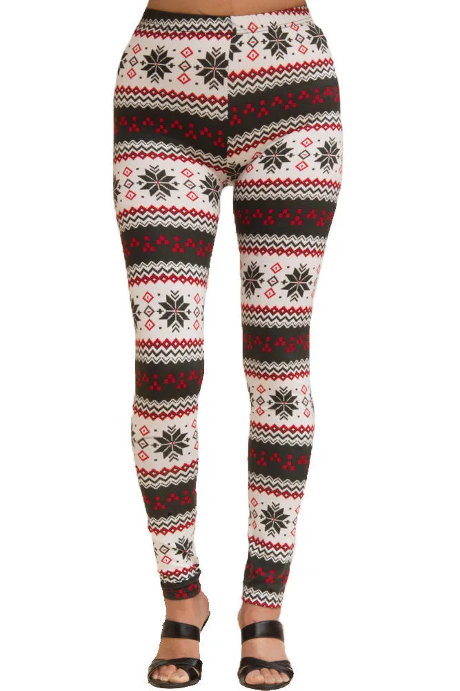 Women's Regular Colorful Holiday White Snowflake Design Printed Leggings