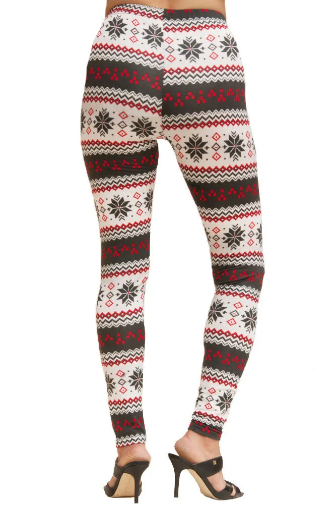 Women's Regular Colorful Holiday White Snowflake Design Printed Leggings