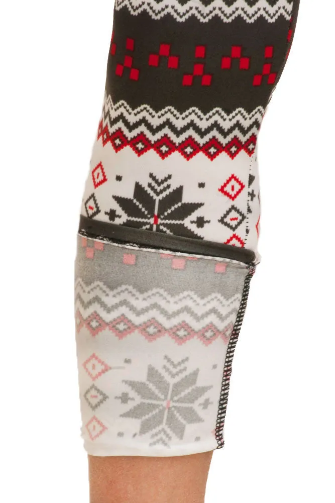 Women's Regular Colorful Holiday White Snowflake Design Printed Leggings